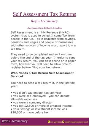 Self Assessment Services with Royds Accountancy