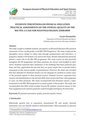 STUDENTS’ PERCEPTIONS ON PHYSICAL EDUCATION PRACTICAL ASSESSMENTS ON THE OVERALL QUALITY OF THE BSC-PES: A CASE FOR MASVINGO REGION, ZIMBABWE