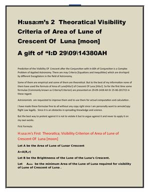 2 Formulae For The Visibility Of Crescent In Area Of Lune of Crescent