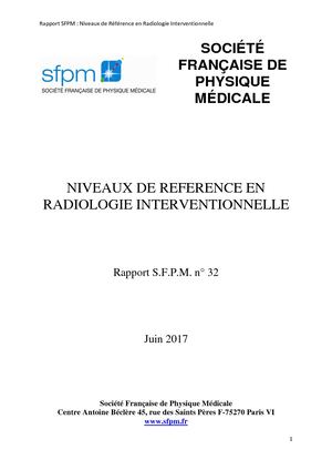 SFPM - 2017 - Rapport n°32 - Niveaux de référence en radiologie interventionnelle