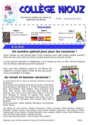 Collège Niouz N°38 Juillet Aout 2017