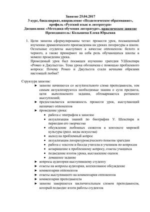Гурова С.С. Анализ посещенного занятия. Методика обучения литературе.