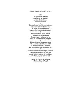 Himno Oficial Del Estado Táchira
