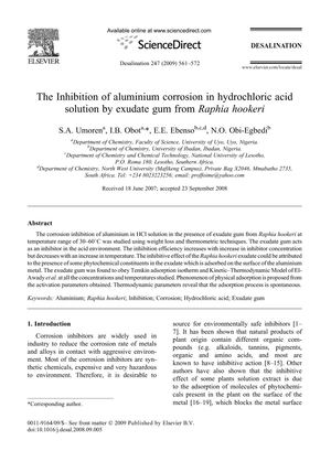 2 The Inhibition Of Aluminium Corrosion In Hydrochloric Acid
