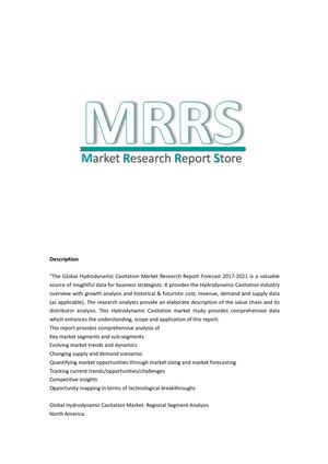 Global Hydrodynamic Cavitation Market Research Report Forecast 2017 To 2021