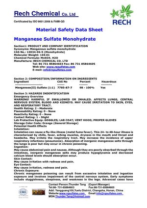 MSDS Of Manageress Sulfate Monohydrate