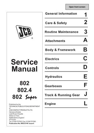 JCB 802super MINI EXCAVATOR Service Repair Manual SN（733848 Onwards）.