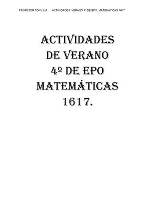 Actividades Verano Matematicas 4 Epo 1718