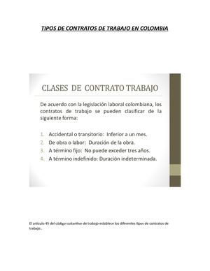 Tipos De Contratos De Trabajo En Colombia