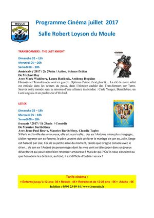 Programme Cinéma salle Robert Loyson du Moule  Juillet 2017