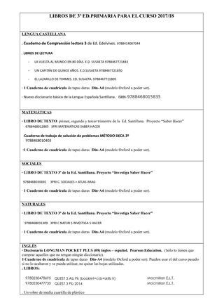 LIBROS DE 3º ED Primaria Curso 2017 18
