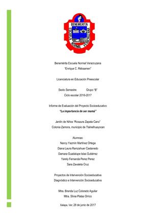 Informe de Evaluación del Proyecto Socioeducativo