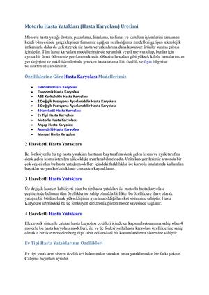 Motorlu Hasta Yatakları (Hasta Karyolası) ÜRetimi