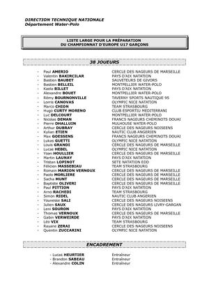 Liste Large Fra U17 Garçons