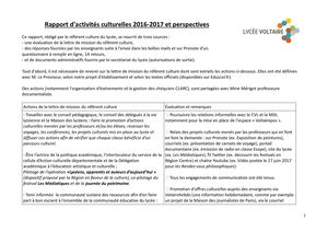 Rapport du Référent Culture