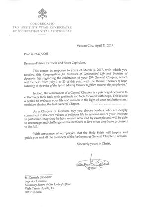 Letter- Joao Braz Card. De Aviz