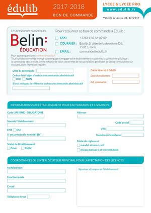 Bon De Commande Belin Education Lycee Et Lycee Professionnel 2017