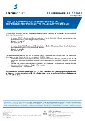 COMMUNIQUÉ - SERFIM GROUPE RENFORCE SON OFFRE AVEC LES ACQUISITIONS DE BENTIN ET CARATELLI