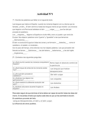 Actividad: origen y evolución del castellano