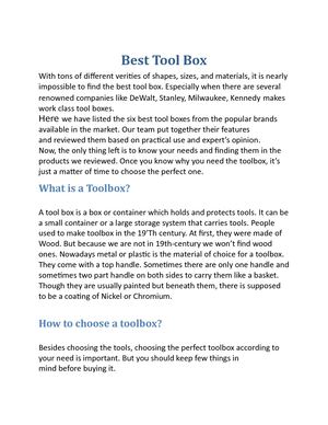 Best Tool Box