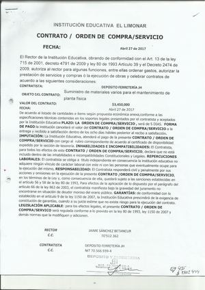 Contrato Suministro de materiales para mantenimiento de planta física
