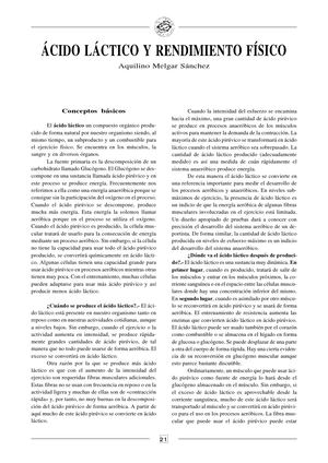 Acido Lactico Y Rendimiento Fisico