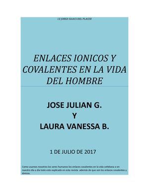 Enlaces Ionicos Y Covalentes En La Vida Del Hombre.