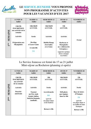 Affiche Programme Jeunesse Eté 2017