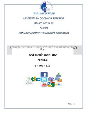 Revista Digital - Uso De Herramientas Tics En La Educaciòn Superior - Josè Maria Quintero