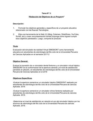 Tarea 3 Redacción De Objetivos De Un Proyecto