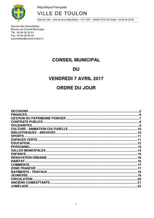 Conseil Municipal du 7 avril 2017 - Ordre du Jour