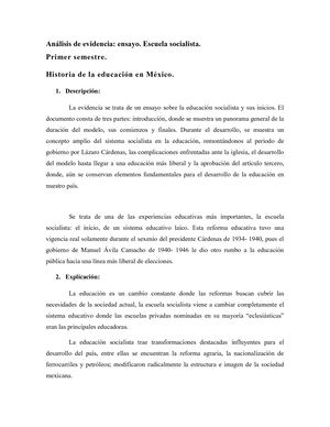 Análisis De Evidencia Escuela Socialista