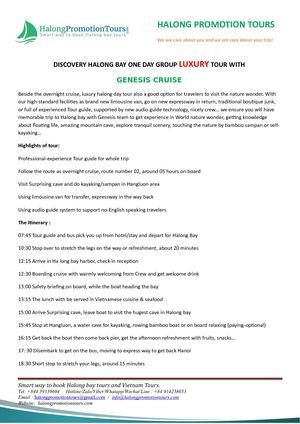 Halong Bay Luxury One Day Group Tour With Genesis Cruise