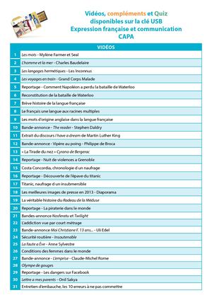 Liste Videos Compléments Et Quiz Cle Usb Expression Francaise Et Communication Capa
