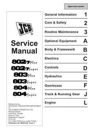 JCB 804plus MINI EXCAVATOR Service Repair Manual SN（734402 To 734629）.