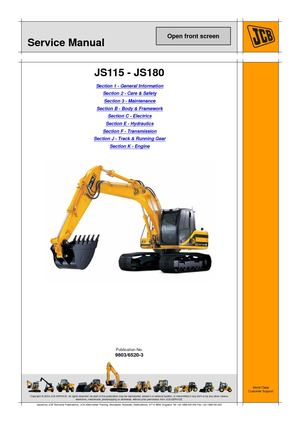 JCB JS190 TRACKED EXCAVATOR Service Repair Manual SN（1224000 To 1224499 And 1238000 To 1238999）.