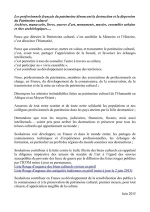 Appel Associations Patrimoine Culturel Signataires Juin 2015
