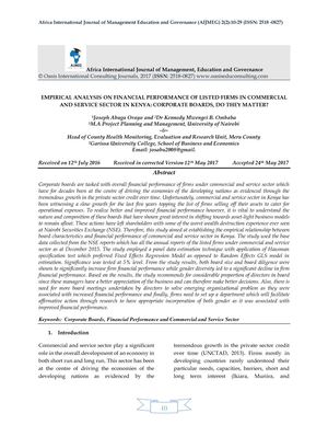 Empirical Analysis On Financial Performance Of Listed Firms In Commercial And Service Sector In Kenya Corporate Boards, Do They Matter
