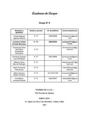 Cuaderno De Campo Grupo N°9