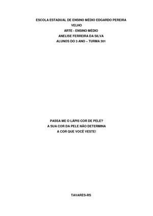 Projeto Passa Me O Lápis Cor Da Pele