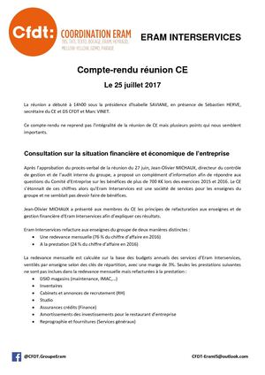 Eram IS - Compte-rendu CE juillet 2017