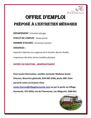 Préposé Entretien Menager 24h