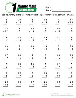 Mad Minute Math Subtraction