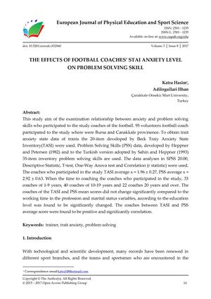 THE EFFECTS OF FOOTBALL COACHES’ STAI ANXIETY LEVEL  ON PROBLEM SOLVING SKILL