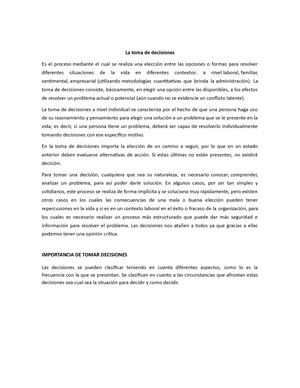 La Toma De Decisiones