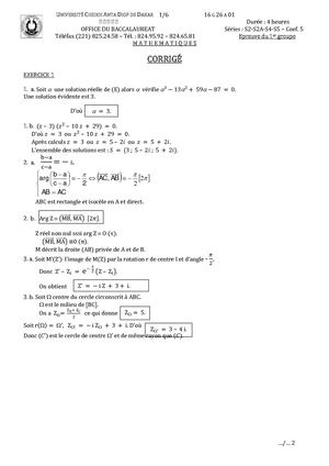 Corrige Maths S2 1er Gr 2016