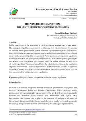 THE PRINCIPLE OF COMPETITION –  THE KEY TO PUBLIC PROCUREMENT REGULATION