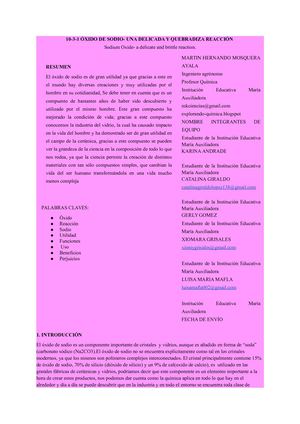 10 3 1 ÓXido De Sodio, una delicada y quebradiza reacción