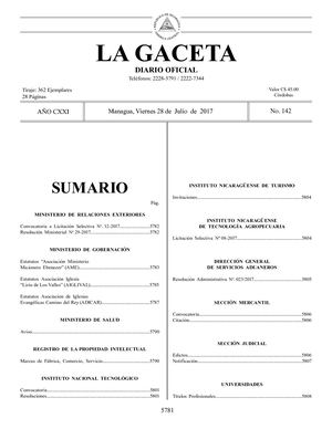 Gaceta No 142 Viernes 28 De Julio De 2017