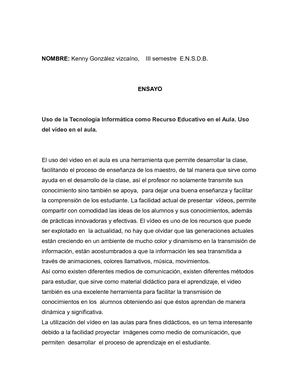 Ensayo De Informatica (El uso de Vídeo En El Aula)